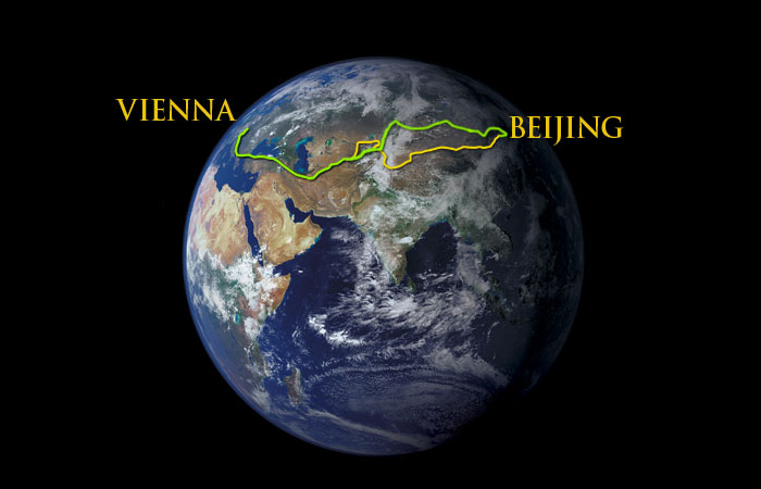 Globus mit eingezeichneter Route